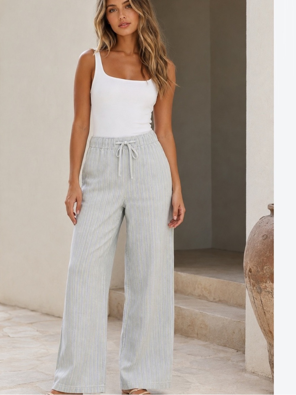 Nasty gal blue/white striped wide leg long pants size 4
